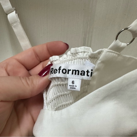 Reformation White Sleeveless tank midi Dress smocked drop waist 6 - Picture 9 of 9